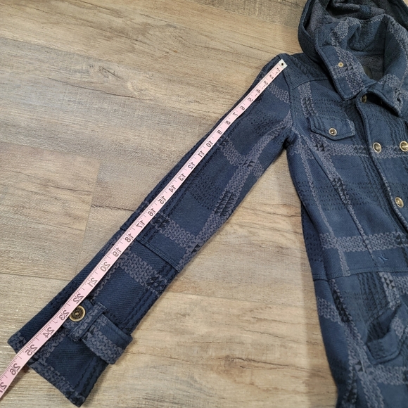 Hurley Blue Gray Plaid Double Breasted Detachable Hood Jacket Womens Size Small - Picture 8 of 11